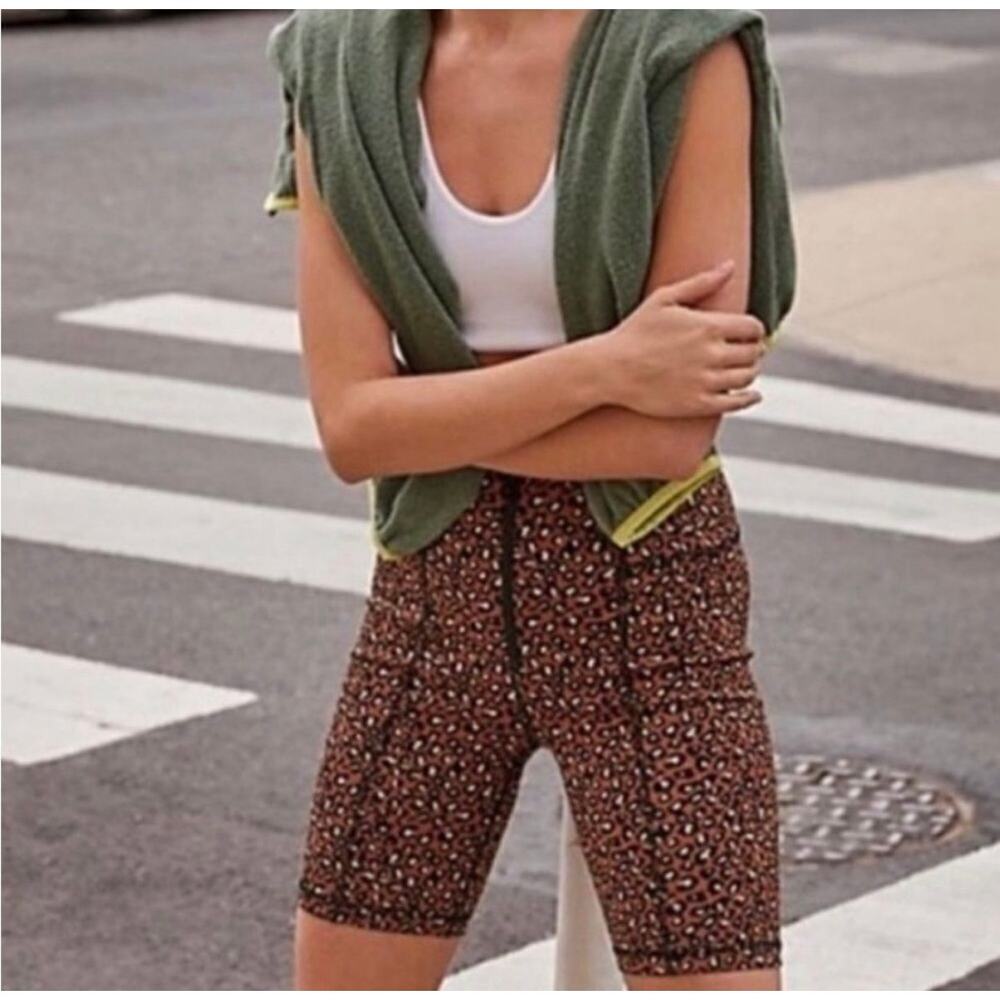 Free People Lucky Strike Leopard Print Bike Shorts Brown Black Large